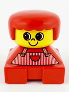 Duplo 2 x 2 x 2 Figure Brick, Red Base with Red Stripe Overalls, Red Hair, Large Eyes 