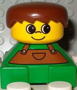 Duplo 2 x 2 x 2 Figure Brick, Green Base with Brown Overalls, Brown Hair, Yellow Head 
