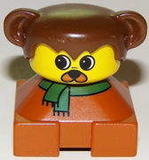 Duplo 2 x 2 x 2 Figure Brick, Dog, Dark Orange Base with Green Scarf, Brown Hair with Ears, Yellow Dog Face 