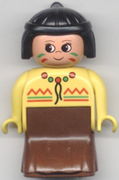 Duplo Figure, Female Lady, Brown Dress, Yellow Top, Black Hair (American Indian) 