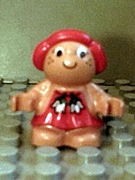 Duplo Figure Little Forest Friends, Female, Red Hair, Red Dress with Two White Flowers Across (Sugar Strawberry) 