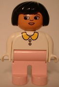 Duplo Figure, Female, Pink Legs, White Blouse, Black Hair 