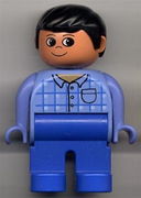 Duplo Figure, Male, Blue Legs, Blue Top Plaid with Pocket, Black Hair 