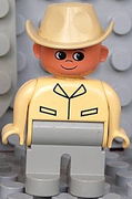 Duplo Figure, Male, Light Gray Legs, Tan Top, Cowboy Hat 