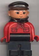 Duplo Figure, Male, Black Legs, Red Top with Pockets (Intelli-Train Red Conductor) 