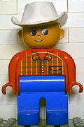 Duplo Figure, Male, Blue Legs, Red Top Plaid, White Cowboy Hat 