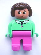 Duplo Figure, Female, Dark Pink Legs, Medium Green Blouse with Heart Buttons, Brown Hair 