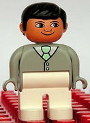 Duplo Figure, Male, White Legs, Light Gray Top with White Shirt and Light Green Tie, Black Hair 