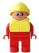 Duplo Figure, Male, Red Legs, Red Top, Life Jacket, Yellow Rain Hat 