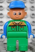 Duplo Figure, Male, Green Legs, Green Work Suit, Blue Arms, Blue Hat 