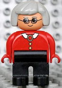 Duplo Figure, Female, Black Legs, Red Blouse with White Collar, Gray Hair, Glasses 