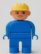 Duplo Figure, Male, Blue Legs, Blue Top, Construction Hat Yellow 