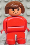 Duplo Figure, Female, Red Legs, Red Top, Brown Hair 