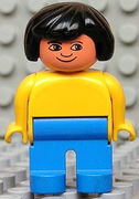 Duplo Figure, Female, Blue Legs, Yellow Blouse, Black Hair 