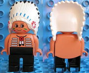 Duplo Figure, Male, Black Legs, Nougat Top with White Stripes (American Indian Chief) 