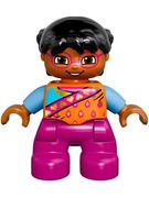 Duplo Figure Lego Ville, Child Girl, Dark Pink Legs, Orange Top, Black Hair 