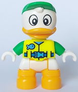 Duplo Figure Lego Ville, Louie Duck, Neon Yellow Life Jacket, Bright Green Arms and Cap (6438663)