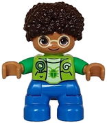 Duplo Figure Lego Ville, Child Boy, Blue Legs, Lime Vest, Yellowish Green Shirt, Bright Light Yellow Glasses, Dark Brown Hair (6446049)