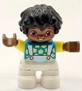 Duplo Figure Lego Ville, Child Boy, White Legs, Dark Turquoise Shirt, Bright Light Yellow Arms, Black Hair (6444500)