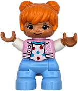 Duplo Figure Lego Ville, Child Girl, Bright Light Blue Legs, Bright Pink Jacket with Capital Letter C, Polka Dot Shirt, Orange Hair (6469539)