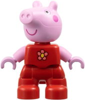 Duplo Figure Lego Ville, Peppa Pig - Red Outfit with Coral and Yellow Flower (6486135)