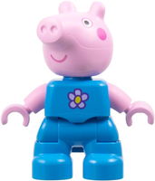 Duplo Figure Lego Ville, George Pig - Dark Azure Outfit with Lavender and Yellow Flower (6486140)