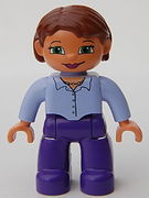 Duplo Figure Lego Ville, Female, Dark Purple Legs, Light Violet Top, Reddish Brown Hair 