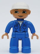 Duplo Figure Lego Ville, Male, Blue Legs, Blue Top with Pockets, White Hat, Green Eyes (Forklift Driver) 