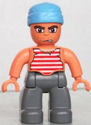 Duplo Figure Lego Ville, Male Pirate, Dark Bluish Gray Legs, Red and White White Striped Top, Medium Blue Cloth Wrap (Pirate) 