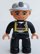 Duplo Figure Lego Ville, Male Fireman, Black Legs, Nougat Hands, Silver Helmet, Blue Eyes (4558027) 