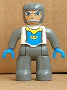 Duplo Figure Lego Ville, Male Castle, Dark Bluish Gray Legs, White Chest, Dark Bluish Gray Arms, Blue Hands 