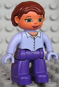 Duplo Figure Lego Ville, Female, Dark Purple Legs, Light Violet Top, Light Violet Hands, Reddish Brown Hair 