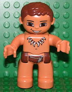 Duplo Figure Lego Ville, Male, Nougat Legs, Reddish Brown Hips, Tooth Necklace Pattern, Reddish Brown Hair (Caveman) 