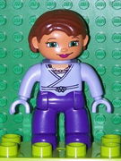 Duplo Figure Lego Ville, Female, Dark Purple Legs, Medium Violet Wrap Top with Necklace, Reddish Brown Hair, Medium Violet Hands 