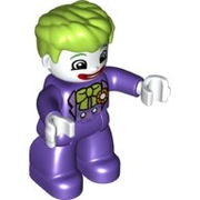 Duplo Figure Lego Ville, The Joker, Dark Purple Legs and Top, White Hands, White Head, Red Lips, Lime Hair 
