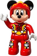 Duplo Figure Lego Ville, Mickey Mouse, Red Race Driver Jumpsuit, Helmet 