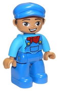 Duplo Figure Lego Ville, Male, Blue Legs, Dark Azure Shirt with Blue Overalls and Red Neckerchief Pattern, Blue Cap 