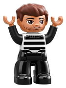 Duplo Figure Lego Ville, Male, Black Legs, Black and White Striped Top, Reddish Brown Hair (Prisoner) 