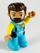 Duplo Figure Lego Ville, Male, Medium Azure Diving Suit, Yellow Arms, Reddish Brown Hair, Beard 