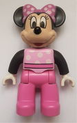 Duplo Figure Lego Ville, Minnie Mouse, Bright Pink Top with Polka Dots and Black Sleeves, Dark Pink Legs 