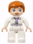 Duplo Figure Lego Ville, Female, White Legs, White Jacket Tied over Lavender Shirt, Dark Orange Hair (Jurassic World Claire Dearing)