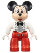Duplo Figure Lego Ville, Mickey Mouse, White Jacket, Red Legs, Silver Shirt, Black Bow Tie (6438771)