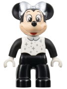 Duplo Figure Lego Ville, Minnie Mouse, Black Legs and Sleeves, White Top, and Silver Collar, Sparkles, Dots, and Bow (6438760)