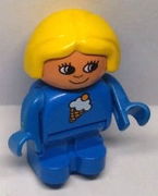 Duplo Figure, Child Type 1 Girl, Blue Legs, Blue Top with Ice Cream Pattern, Yellow Hair 