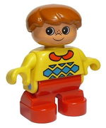 Duplo Figure, Child Type 2 Boy, Red Legs, Yellow Sweater with Red Collar 