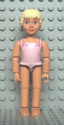 Belville Female - Pink Swimsuit with Square Neck, Dark Pink Bows in Corners, Long Yellow Hair Braided, Bare Feet 