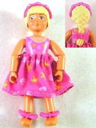 Belville Female - Girl with Dark Pink Swimsuit with Starfish and Shells Pattern, Light Yellow Hair Braided, Skirt, Headband, Bows 