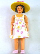 Belville Female - White Swimsuit with Shells and Starfish Pattern, Black Hair, Pink Shoes, Hat with Bow 