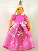 Belville Female - Girl with Bright Pink Top, Magenta Shoes and Long Light Yellow Hair, Dress with Snowflake Pattern, Crown 