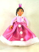 Belville Female - Girl with Bright Pink Top with Fur and Bow Detail, Dark Pink Shoes and Long Black Hair, Skirt Long, Crown 